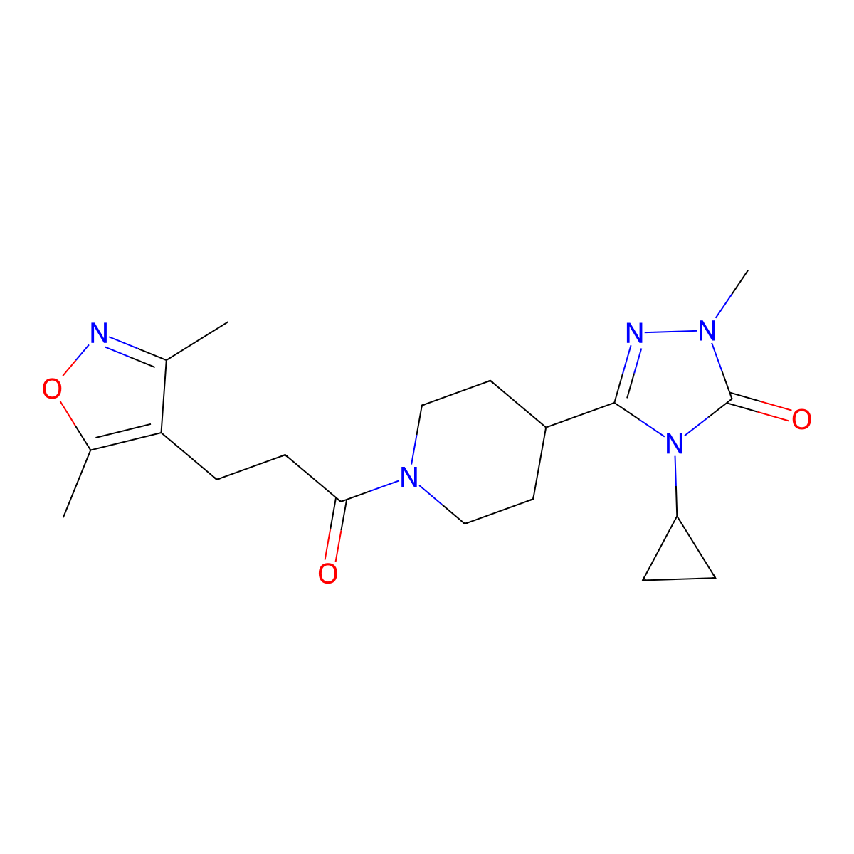 4-cyclopropyl-3-(1-(3-(3,5-dimethylisoxazol-4-yl)propanoyl)piperidin-4-yl)-1-methyl-1H-1,2,4-triazol-5(4H)-one molecular structure, CAS 1797846-42-4