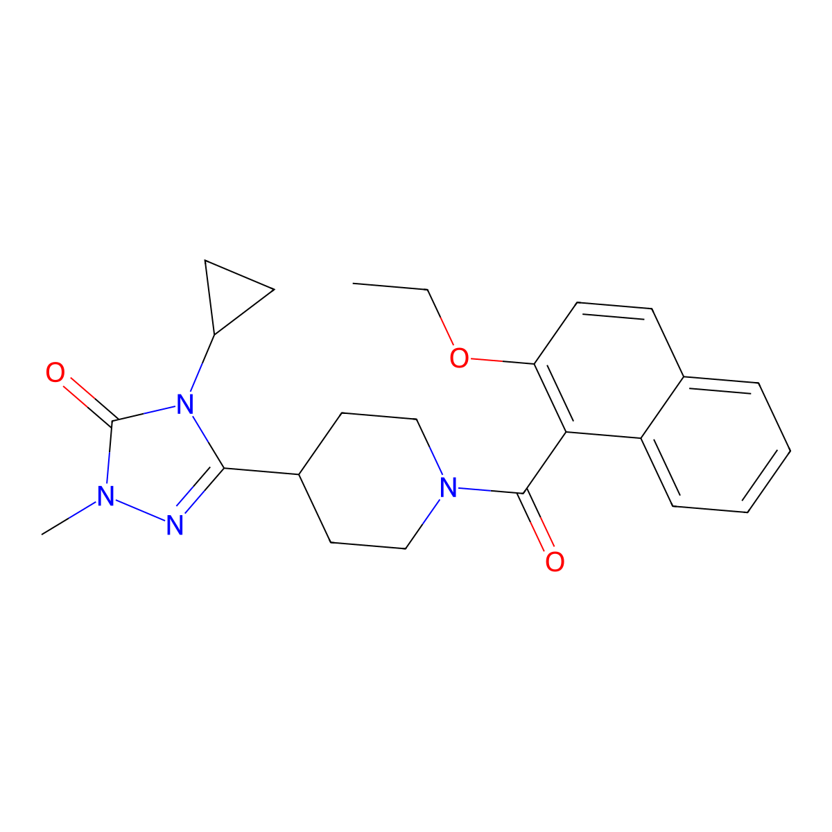 4-cyclopropyl-3-(1-(2-ethoxy-1-naphthoyl)piperidin-4-yl)-1-methyl-1H-1,2,4-triazol-5(4H)-one molecular structure, CAS 1797846-56-0
