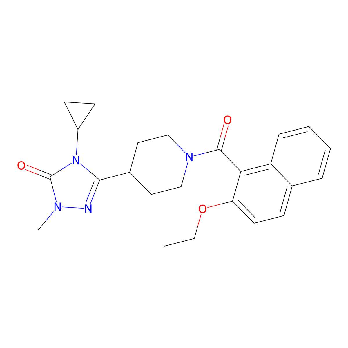 4-cyclopropyl-3-(1-(2-ethoxy-1-naphthoyl)piperidin-4-yl)-1-methyl-1H-1,2,4-triazol-5(4H)-one molecular structure, CAS 1797846-56-0