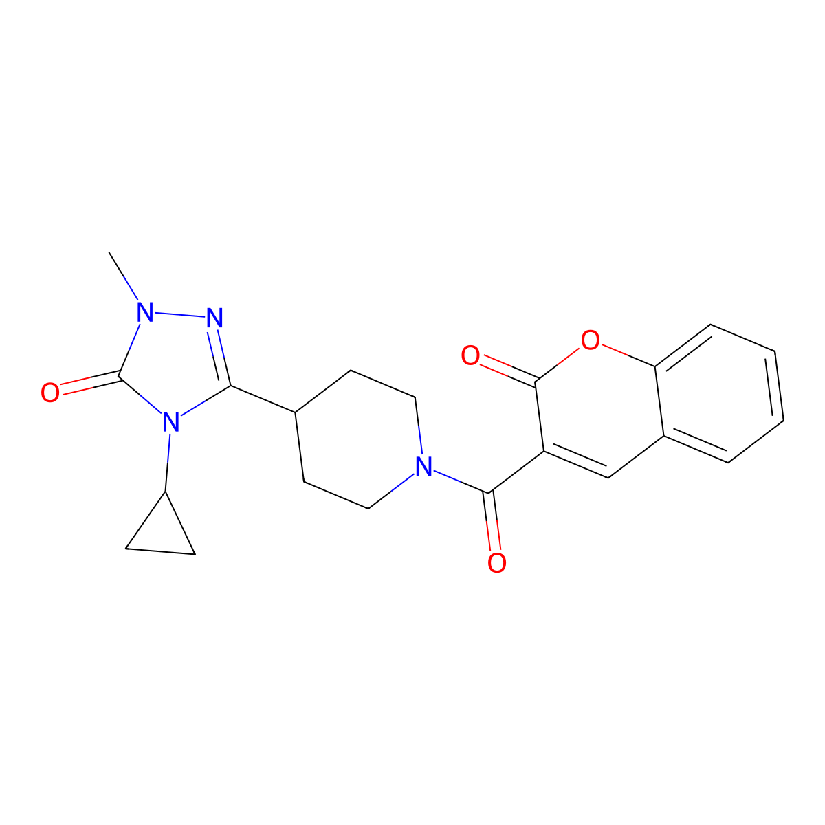 4-cyclopropyl-1-methyl-3-(1-(2-oxo-2H-chromene-3-carbonyl)piperidin-4-yl)-1H-1,2,4-triazol-5(4H)-one molecular structure, CAS 1797846-67-3