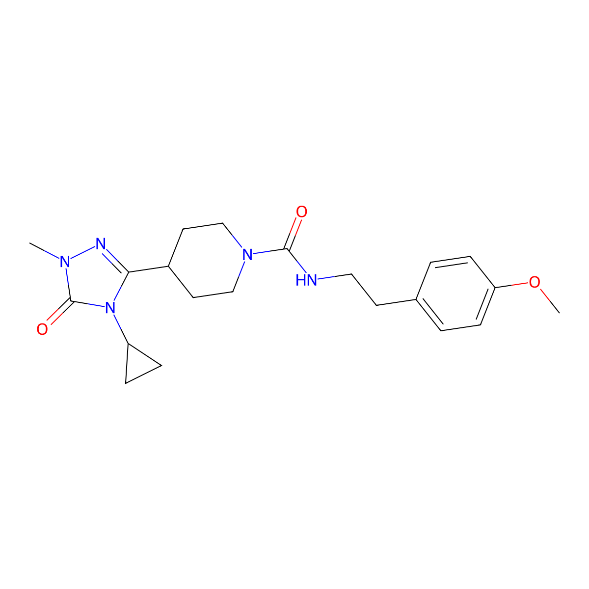 4-(4-cyclopropyl-1-methyl-5-oxo-4,5-dihydro-1H-1,2,4-triazol-3-yl)-N-(4-methoxyphenethyl)piperidine-1-carboxamide molecular structure, CAS 1797846-88-8