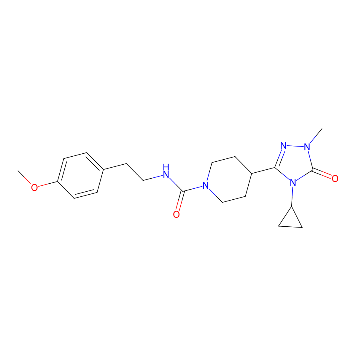 4-(4-cyclopropyl-1-methyl-5-oxo-4,5-dihydro-1H-1,2,4-triazol-3-yl)-N-(4-methoxyphenethyl)piperidine-1-carboxamide molecular structure, CAS 1797846-88-8