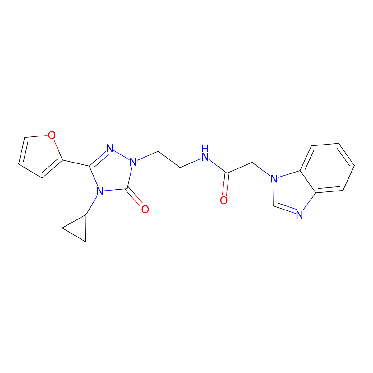 2-(1H-1,3-benzodiazol-1-yl)-N-{2-[4-cyclopropyl-3-(furan-2-yl)-5-oxo-4,5-dihydro-1H-1,2,4-triazol-1-yl]ethyl}acetamide molecular structure, CAS 1797846-95-7