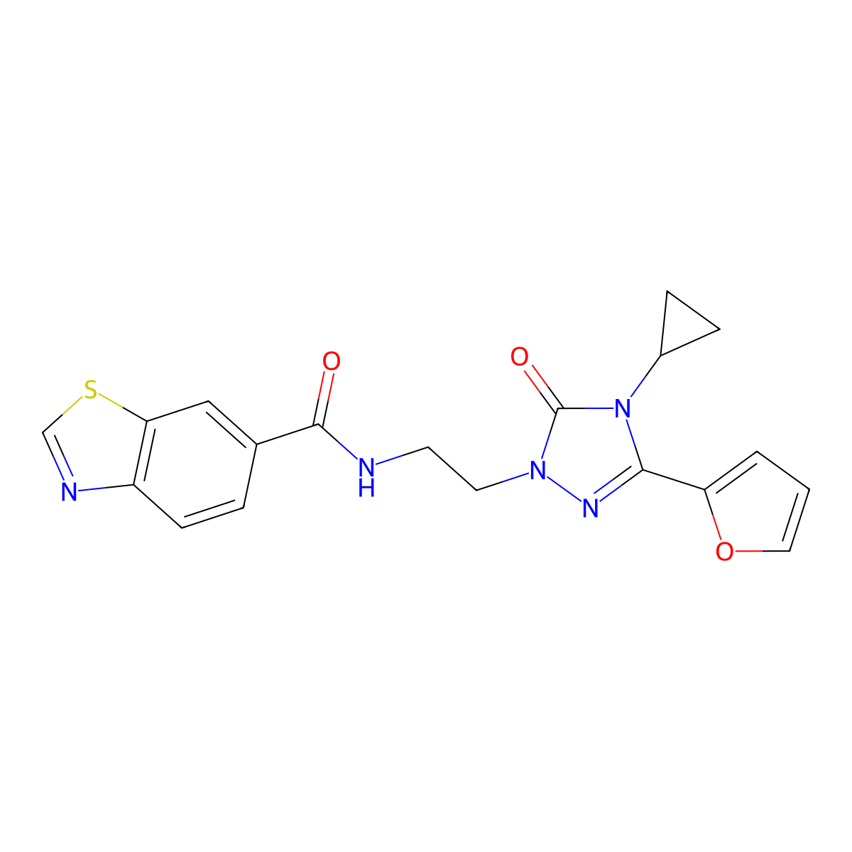 N-(2-(4-cyclopropyl-3-(furan-2-yl)-5-oxo-4,5-dihydro-1H-1,2,4-triazol-1-yl)ethyl)benzo[d]thiazole-6-carboxamide molecular structure, CAS 1797847-01-8