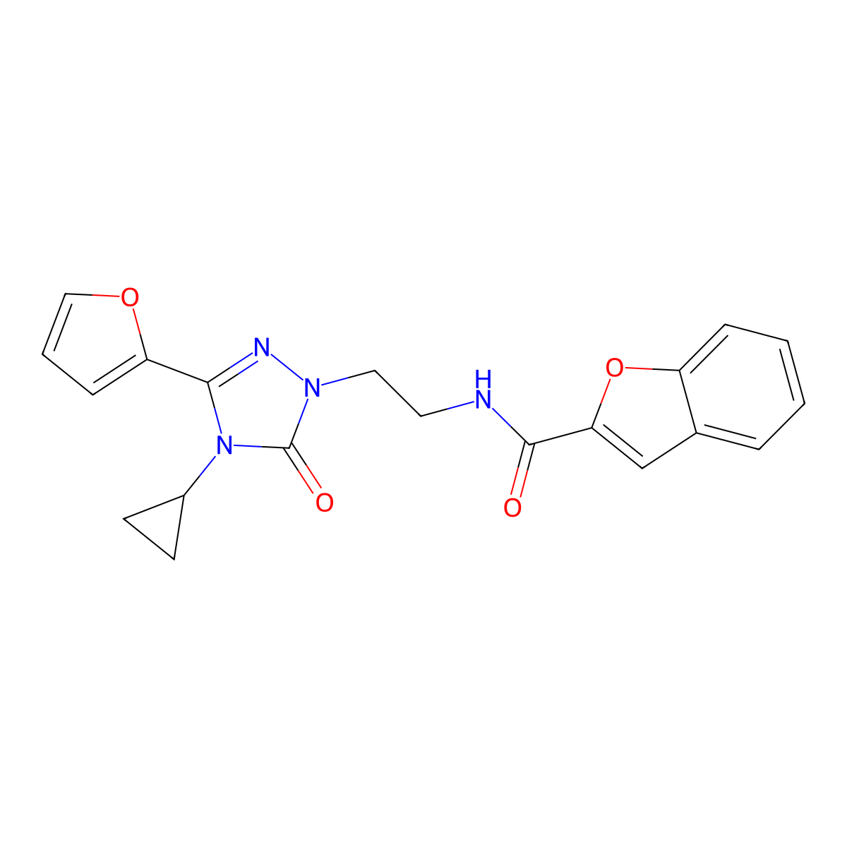 N-{2-[4-cyclopropyl-3-(furan-2-yl)-5-oxo-4,5-dihydro-1H-1,2,4-triazol-1-yl]ethyl}-1-benzofuran-2-carboxamide molecular structure, CAS 1797847-12-1