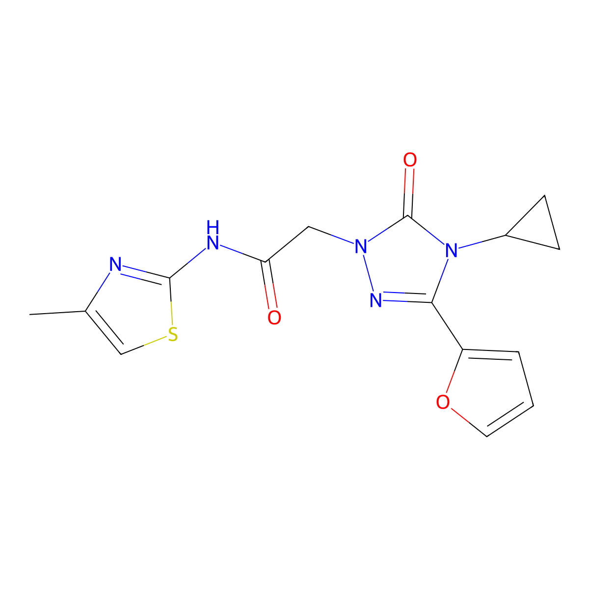 2-(4-cyclopropyl-3-(furan-2-yl)-5-oxo-4,5-dihydro-1H-1,2,4-triazol-1-yl)-N-(4-methylthiazol-2-yl)acetamide molecular structure, CAS 1797847-26-7