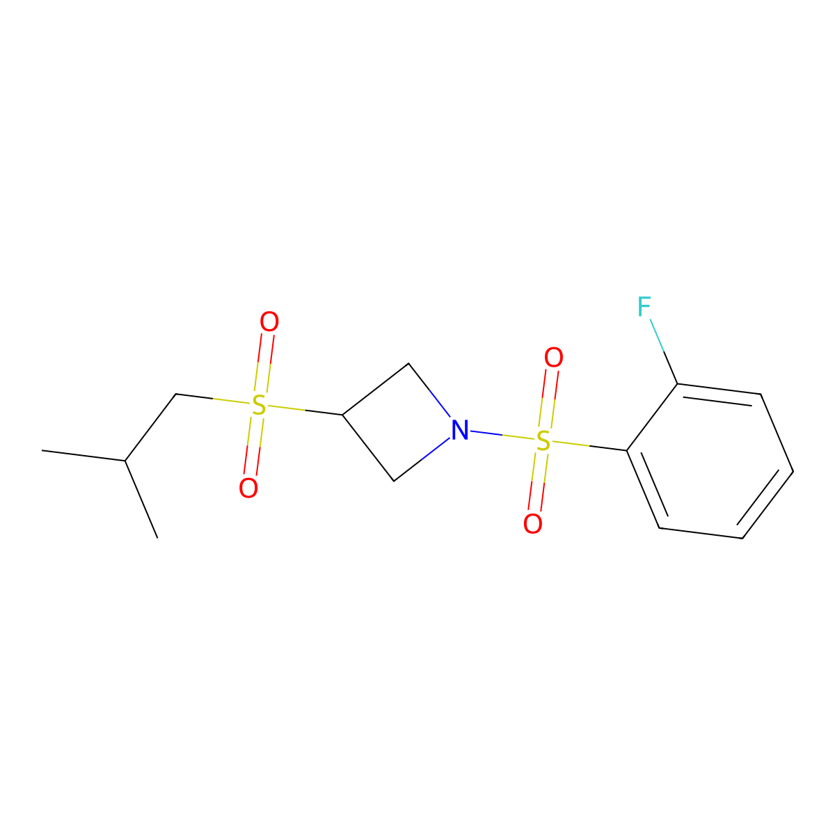 1-((2-Fluorophenyl)sulfonyl)-3-(isobutylsulfonyl)azetidine molecular structure, CAS 1797847-57-4