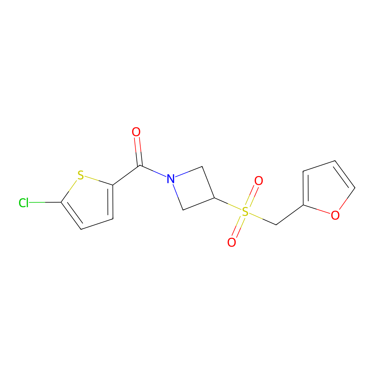 (5-Chlorothiophen-2-yl)(3-((furan-2-ylmethyl)sulfonyl)azetidin-1-yl)methanone molecular structure, CAS 1797847-80-3