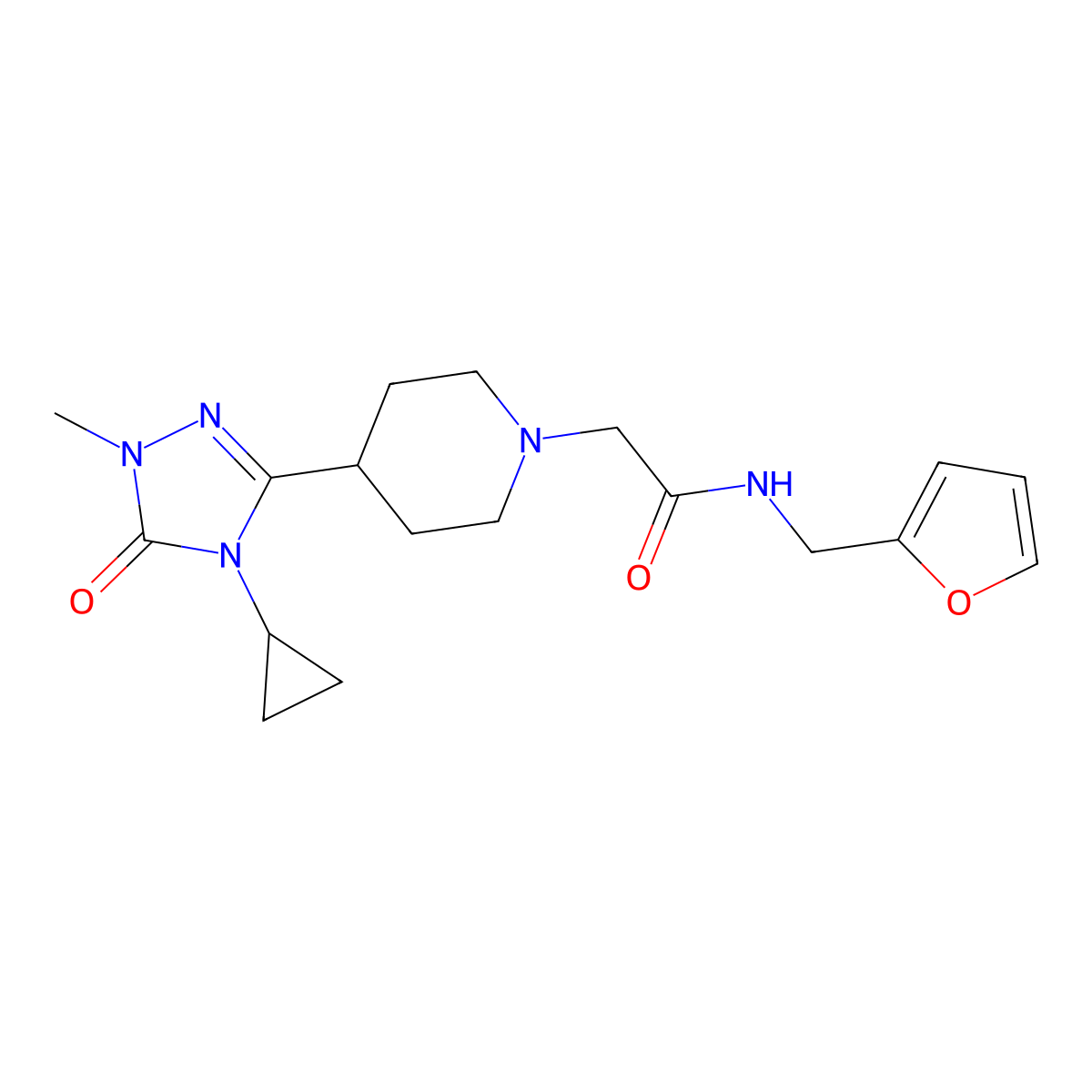 2-(4-(4-cyclopropyl-1-methyl-5-oxo-4,5-dihydro-1H-1,2,4-triazol-3-yl)piperidin-1-yl)-N-(furan-2-ylmethyl)acetamide molecular structure, CAS 1797847-83-6