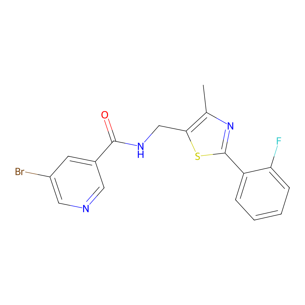 5-bromo-N-((2-(2-fluorophenyl)-4-methylthiazol-5-yl)methyl)nicotinamide molecular structure, CAS 1797847-98-3