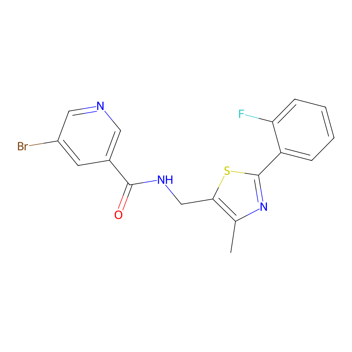 5-bromo-N-((2-(2-fluorophenyl)-4-methylthiazol-5-yl)methyl)nicotinamide molecular structure, CAS 1797847-98-3