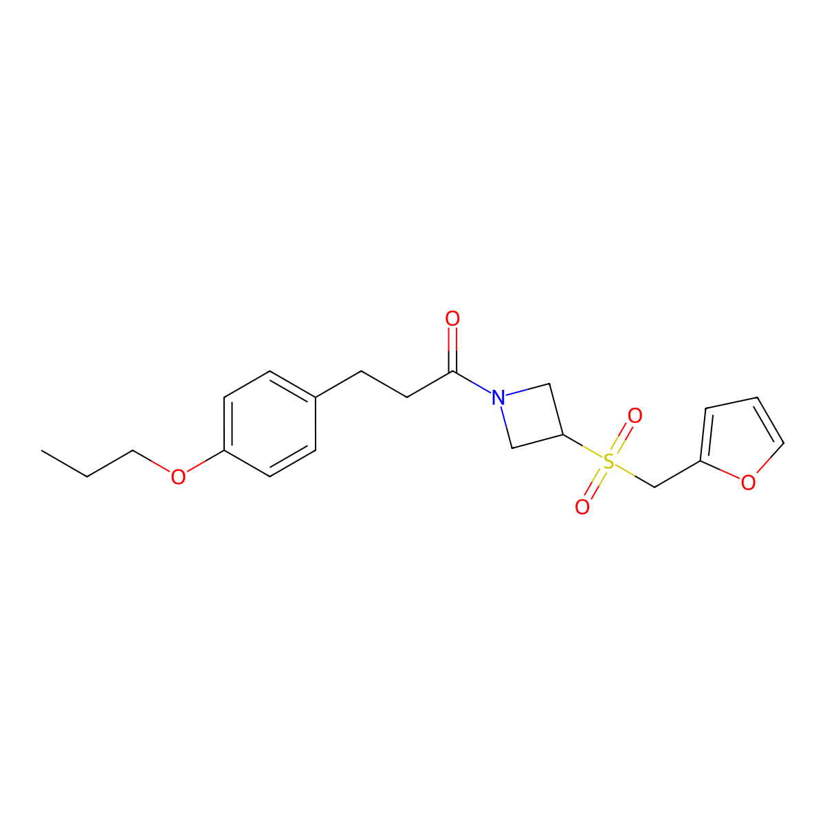 1-(3-((Furan-2-ylmethyl)sulfonyl)azetidin-1-yl)-3-(4-propoxyphenyl)propan-1-one molecular structure, CAS 1797848-00-0