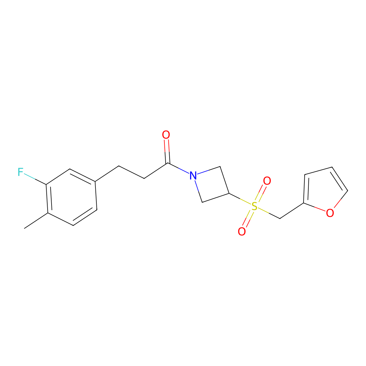 3-(3-Fluoro-4-methylphenyl)-1-(3-((furan-2-ylmethyl)sulfonyl)azetidin-1-yl)propan-1-one molecular structure, CAS 1797848-06-6