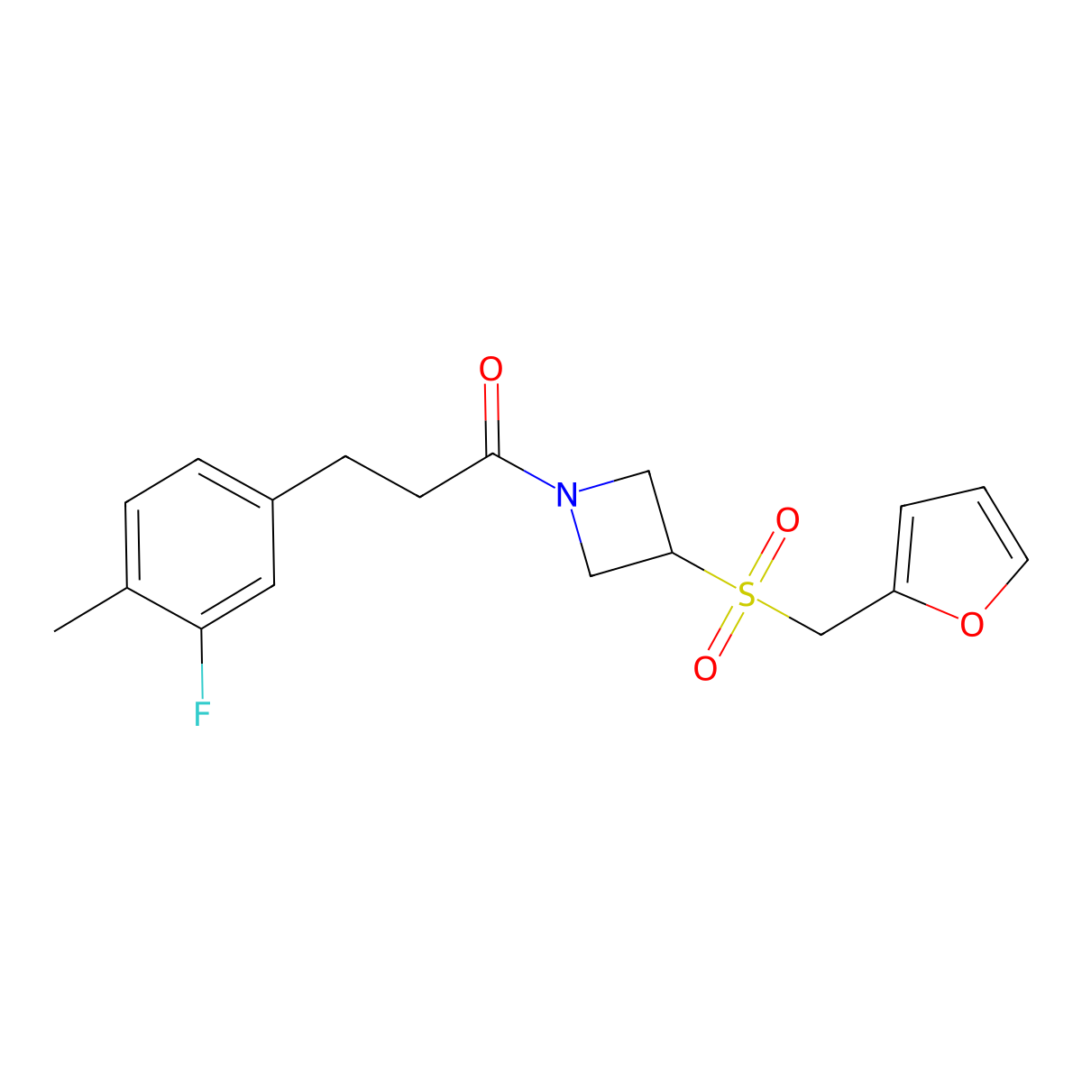 3-(3-Fluoro-4-methylphenyl)-1-(3-((furan-2-ylmethyl)sulfonyl)azetidin-1-yl)propan-1-one molecular structure, CAS 1797848-06-6