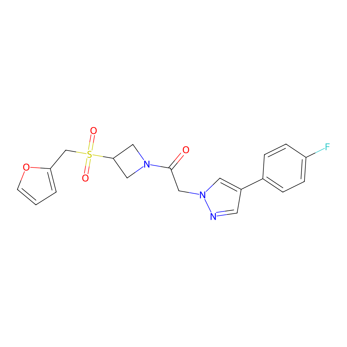 2-(4-(4-fluorophenyl)-1H-pyrazol-1-yl)-1-(3-((furan-2-ylmethyl)sulfonyl)azetidin-1-yl)ethanone molecular structure, CAS 1797848-25-9