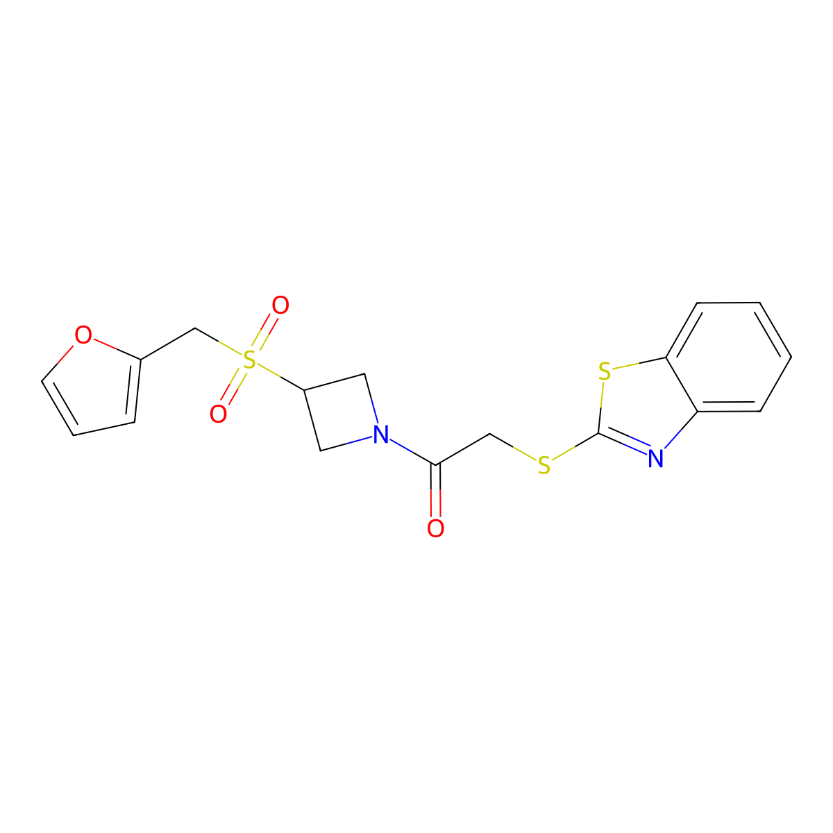 2-(Benzo[d]thiazol-2-ylthio)-1-(3-((furan-2-ylmethyl)sulfonyl)azetidin-1-yl)ethanone molecular structure, CAS 1797848-29-3
