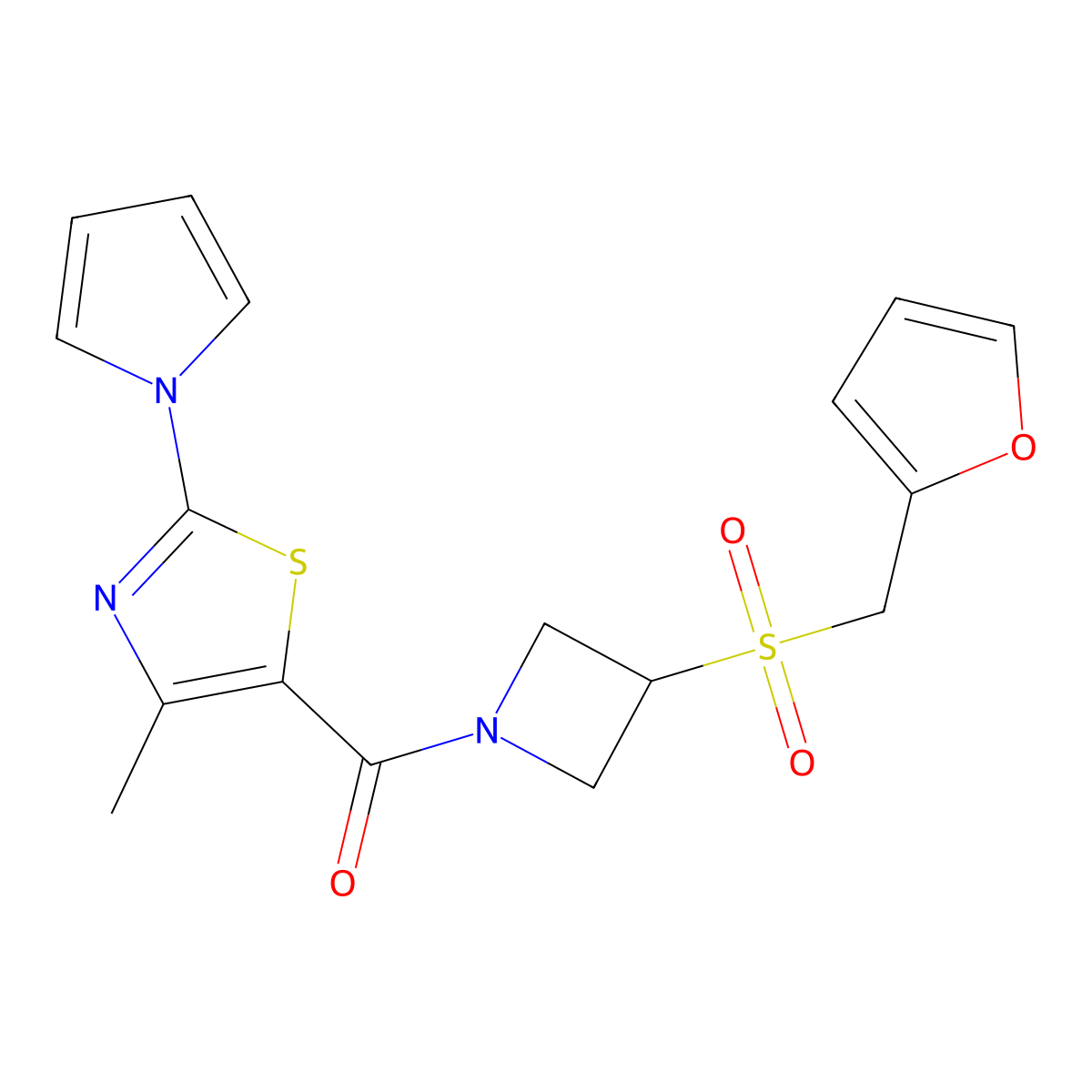 (3-((furan-2-ylmethyl)sulfonyl)azetidin-1-yl)(4-methyl-2-(1H-pyrrol-1-yl)thiazol-5-yl)methanone molecular structure, CAS 1797848-36-2