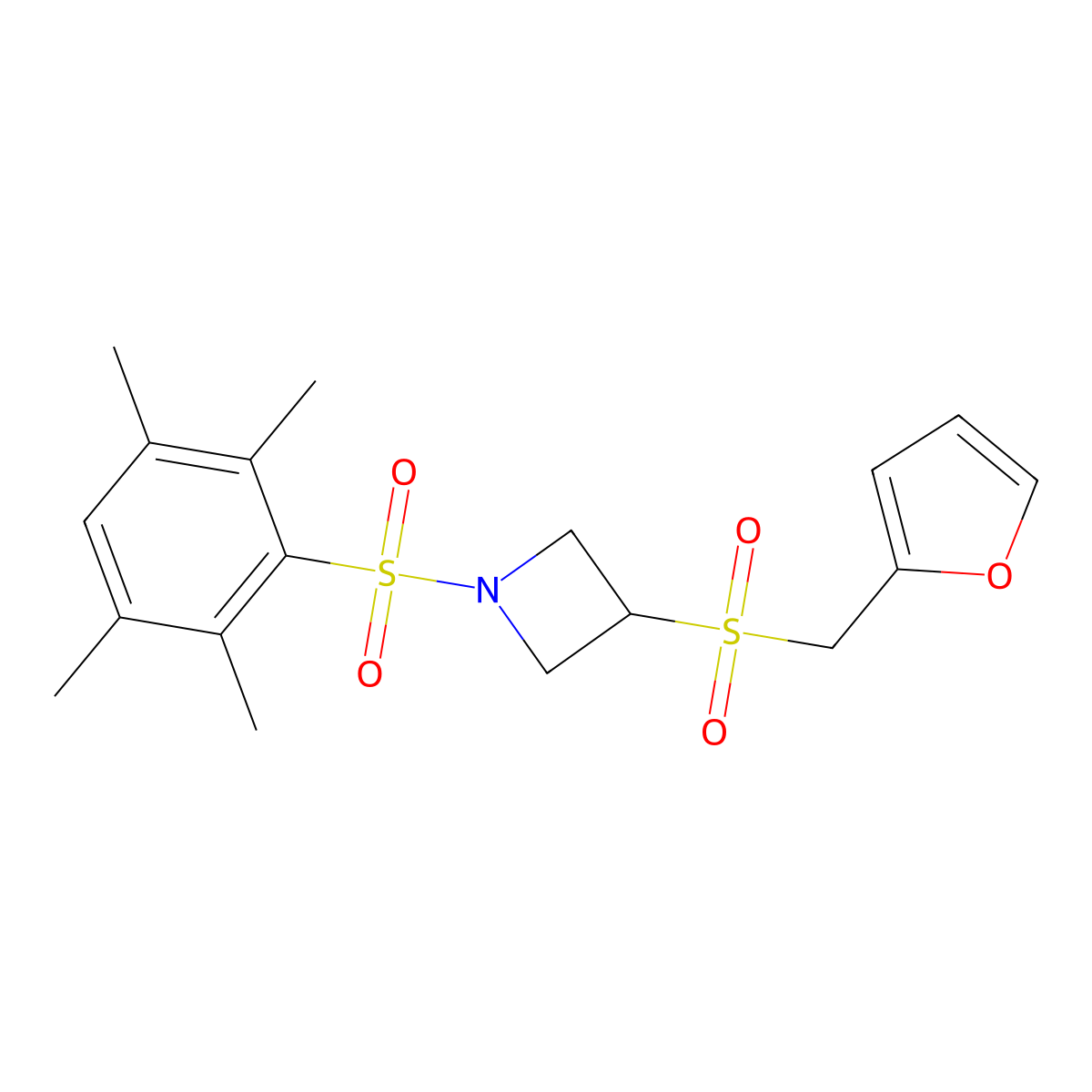3-((Furan-2-ylmethyl)sulfonyl)-1-((2,3,5,6-tetramethylphenyl)sulfonyl)azetidine molecular structure, CAS 1797848-54-4