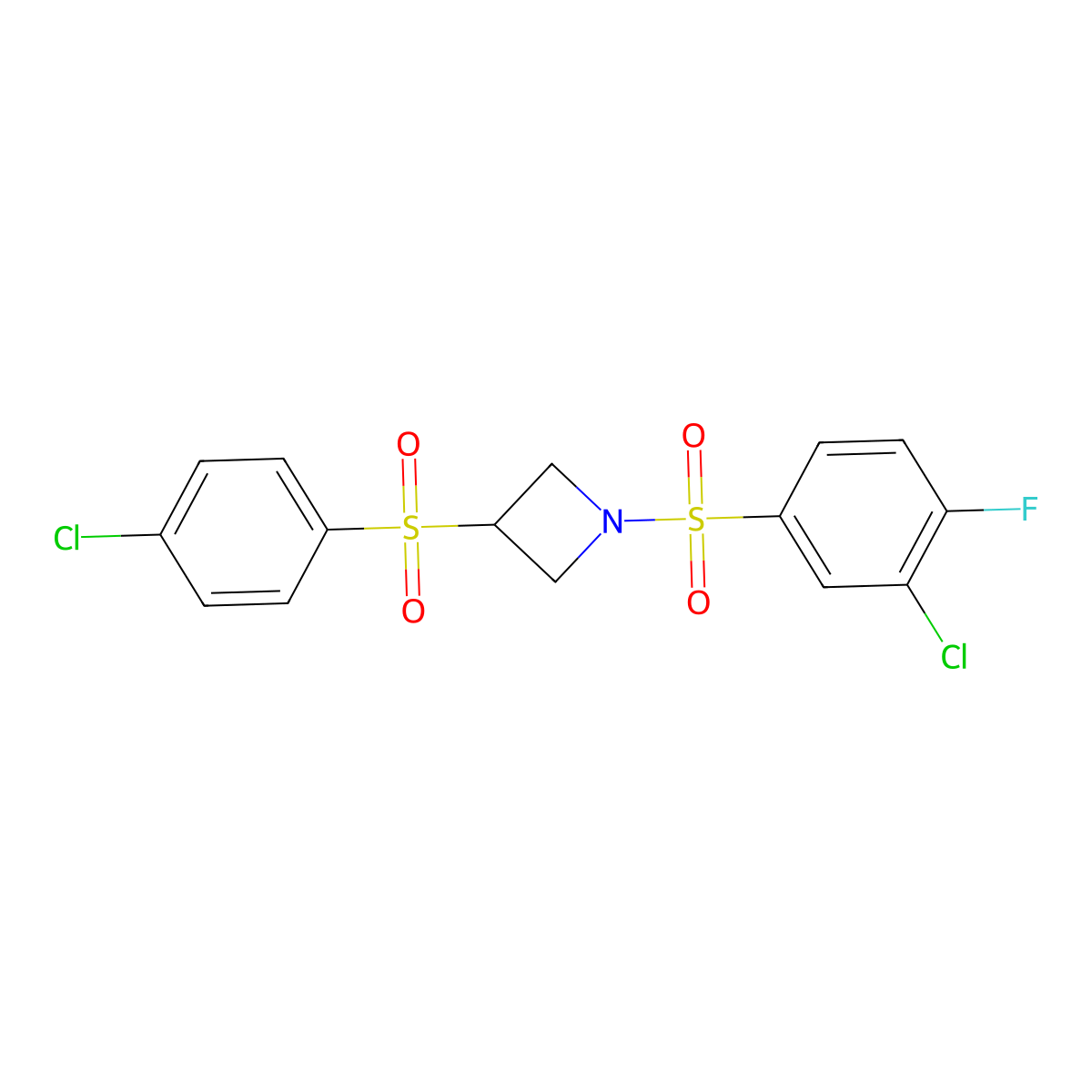 1-((3-Chloro-4-fluorophenyl)sulfonyl)-3-((4-chlorophenyl)sulfonyl)azetidine molecular structure, CAS 1797848-96-4