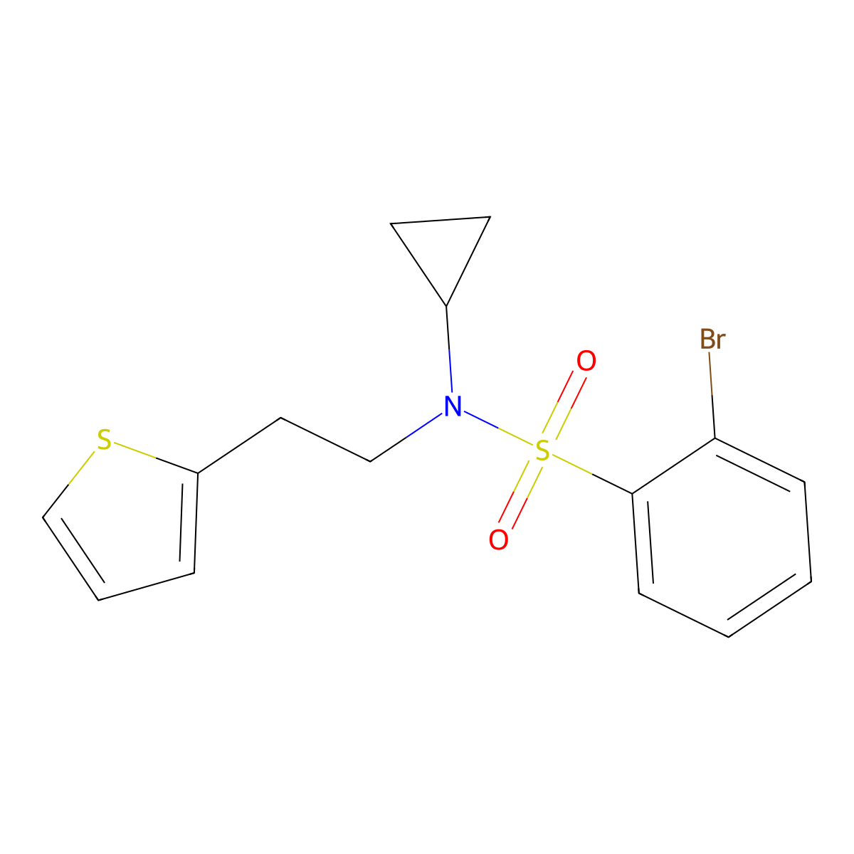 2-bromo-N-cyclopropyl-N-(2-(thiophen-2-yl)ethyl)benzenesulfonamide molecular structure, CAS 1797851-97-8