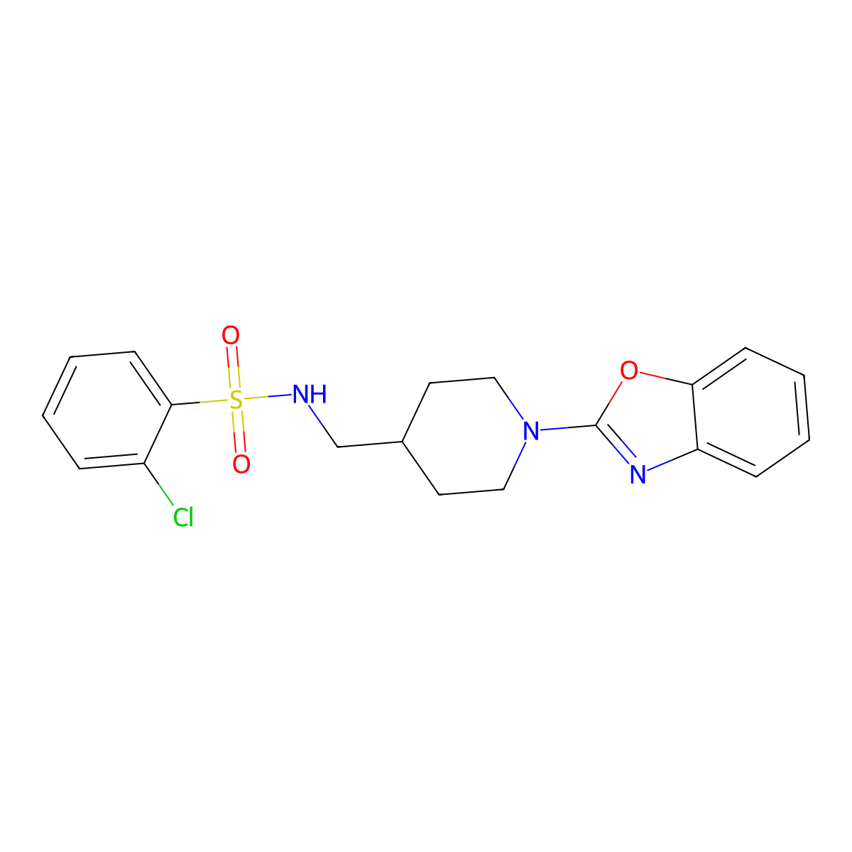 N-((1-(benzo[d]oxazol-2-yl)piperidin-4-yl)methyl)-2-chlorobenzenesulfonamide molecular structure, CAS 1797852-47-1