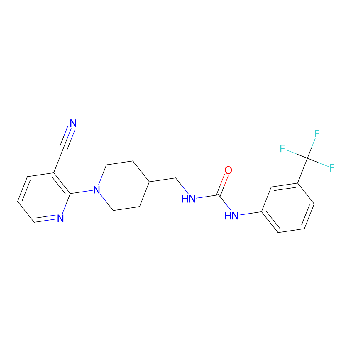 1-((1-(3-Cyanopyridin-2-yl)piperidin-4-yl)methyl)-3-(3-(trifluoromethyl)phenyl)urea molecular structure, CAS 1797852-78-8