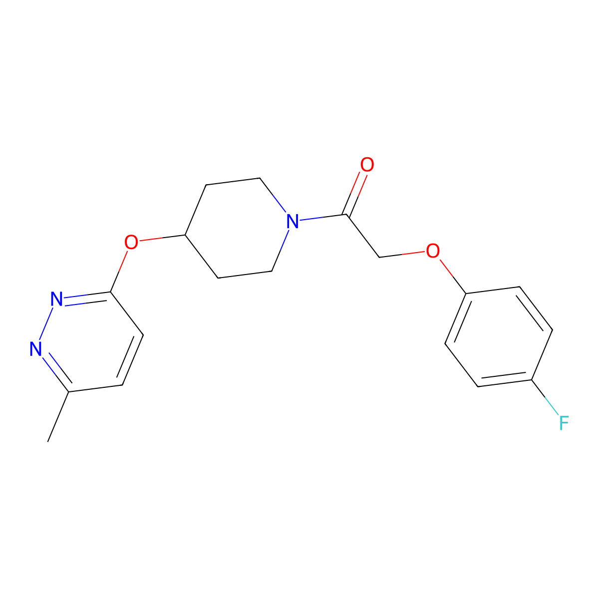 2-(4-Fluorophenoxy)-1-(4-((6-methylpyridazin-3-yl)oxy)piperidin-1-yl)ethanone molecular structure, CAS 1797856-39-3