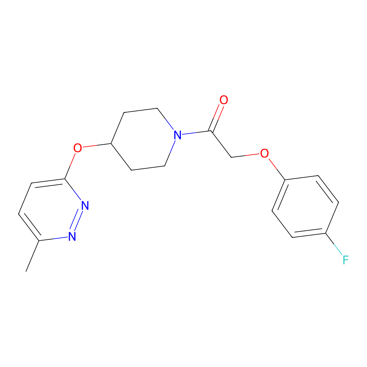 2-(4-Fluorophenoxy)-1-(4-((6-methylpyridazin-3-yl)oxy)piperidin-1-yl)ethanone molecular structure, CAS 1797856-39-3