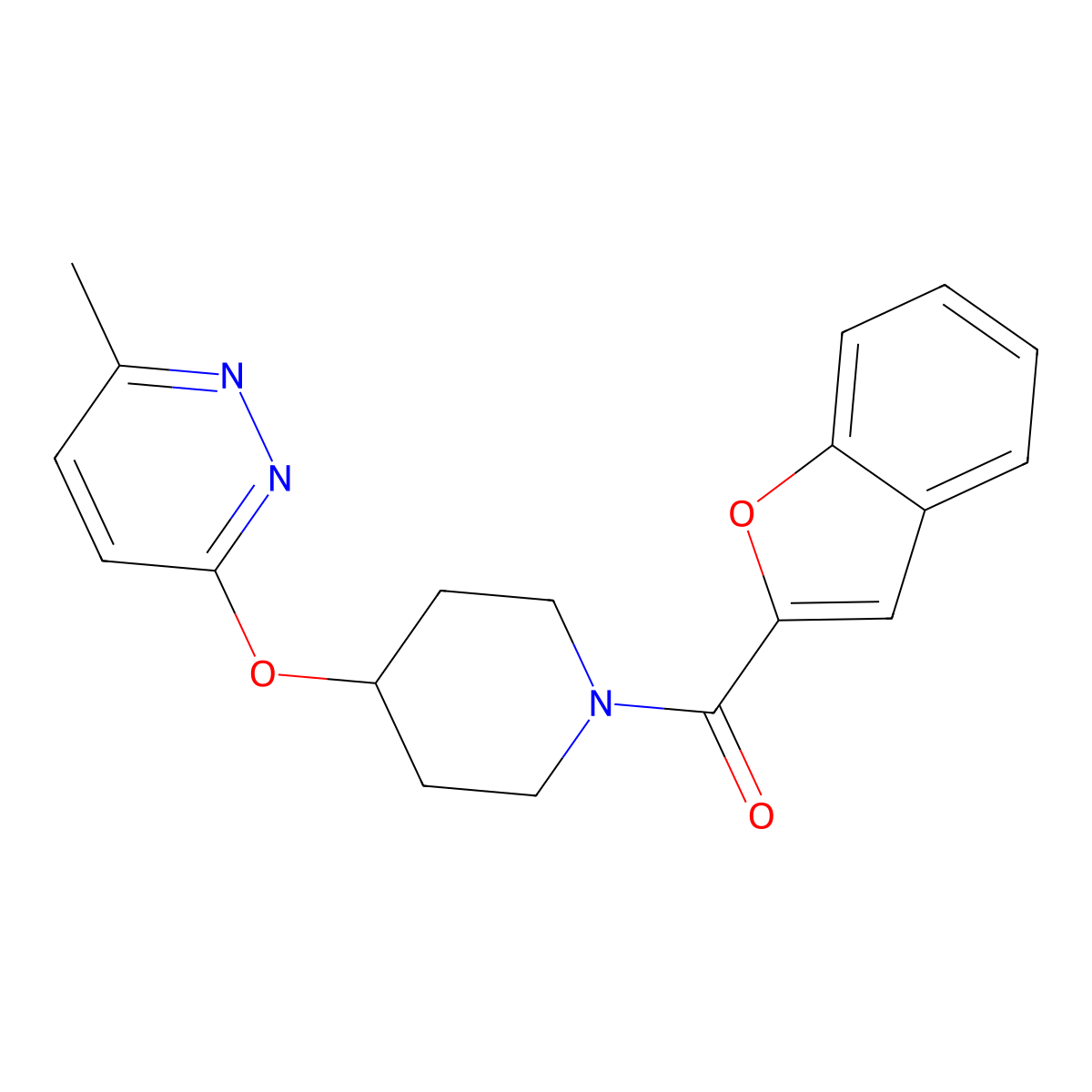Benzofuran-2-yl(4-((6-methylpyridazin-3-yl)oxy)piperidin-1-yl)methanone molecular structure, CAS 1797856-47-3
