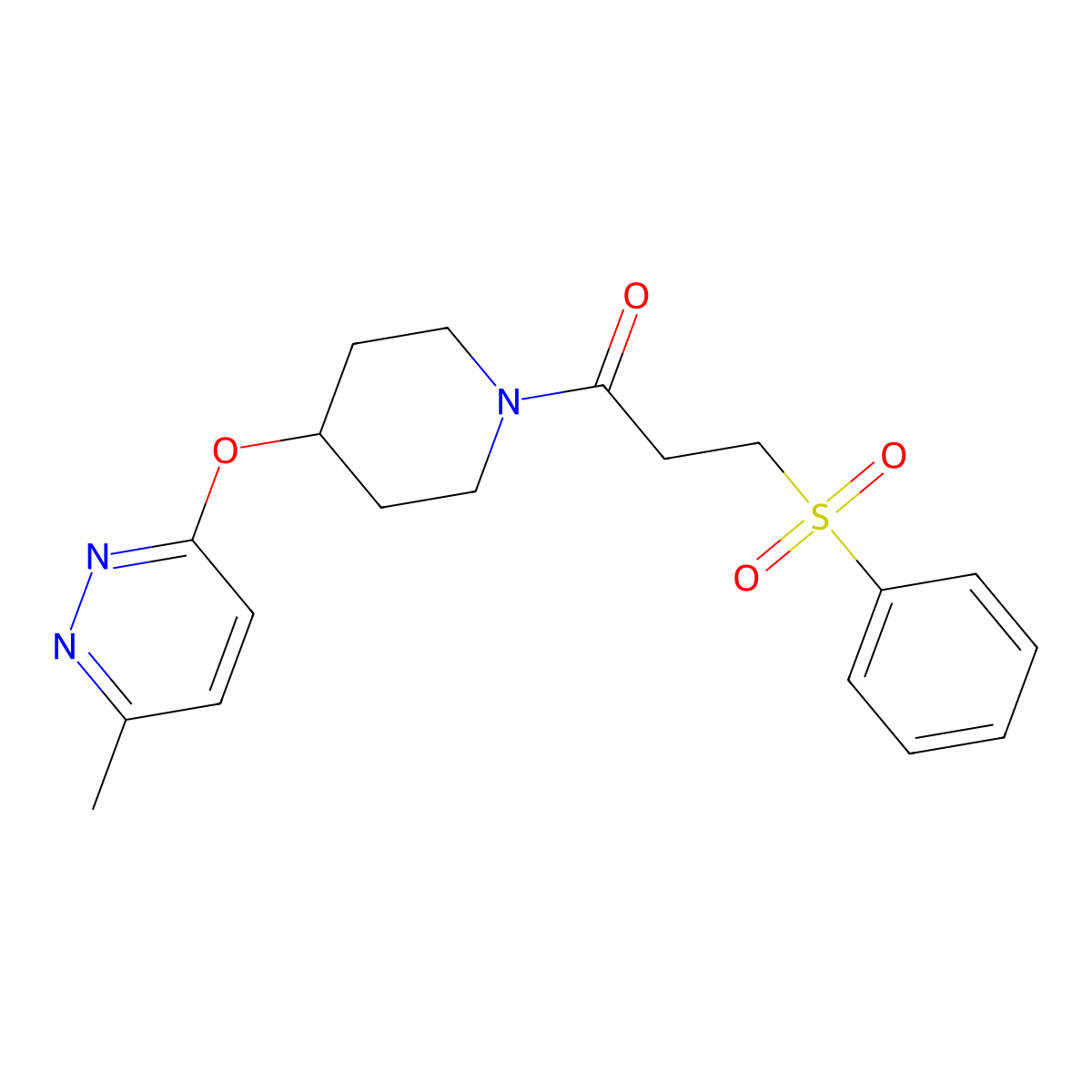 1-(4-((6-Methylpyridazin-3-yl)oxy)piperidin-1-yl)-3-(phenylsulfonyl)propan-1-one molecular structure, CAS 1797856-55-3