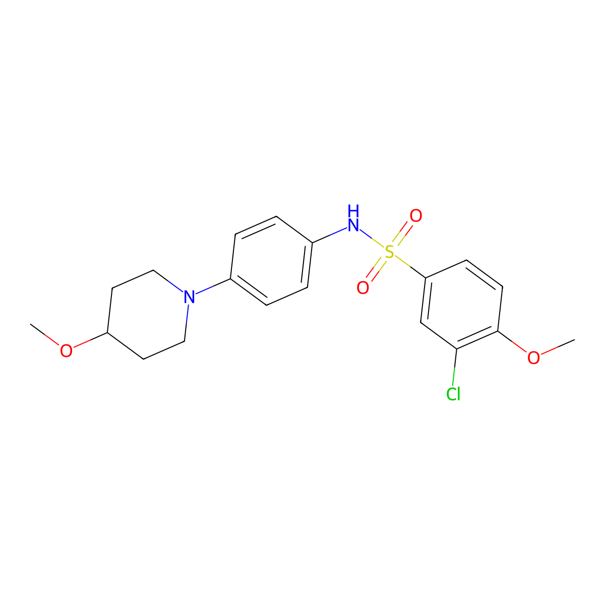 3-chloro-4-methoxy-N-(4-(4-methoxypiperidin-1-yl)phenyl)benzenesulfonamide molecular structure, CAS 1797856-59-7
