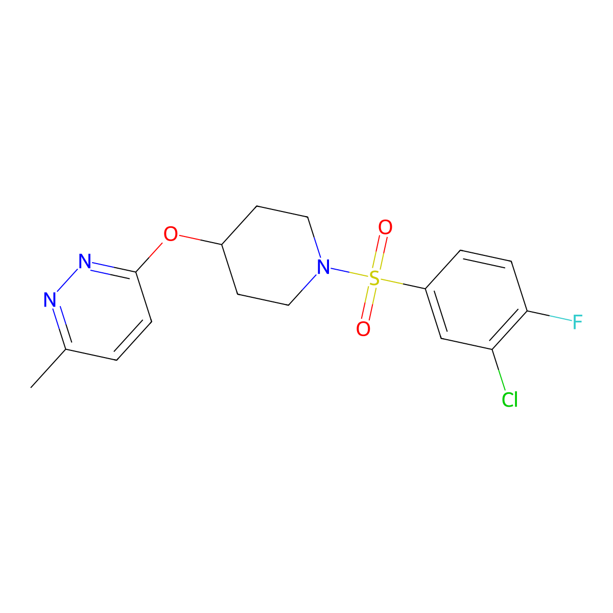 3-((1-((3-Chloro-4-fluorophenyl)sulfonyl)piperidin-4-yl)oxy)-6-methylpyridazine molecular structure, CAS 1797857-09-0