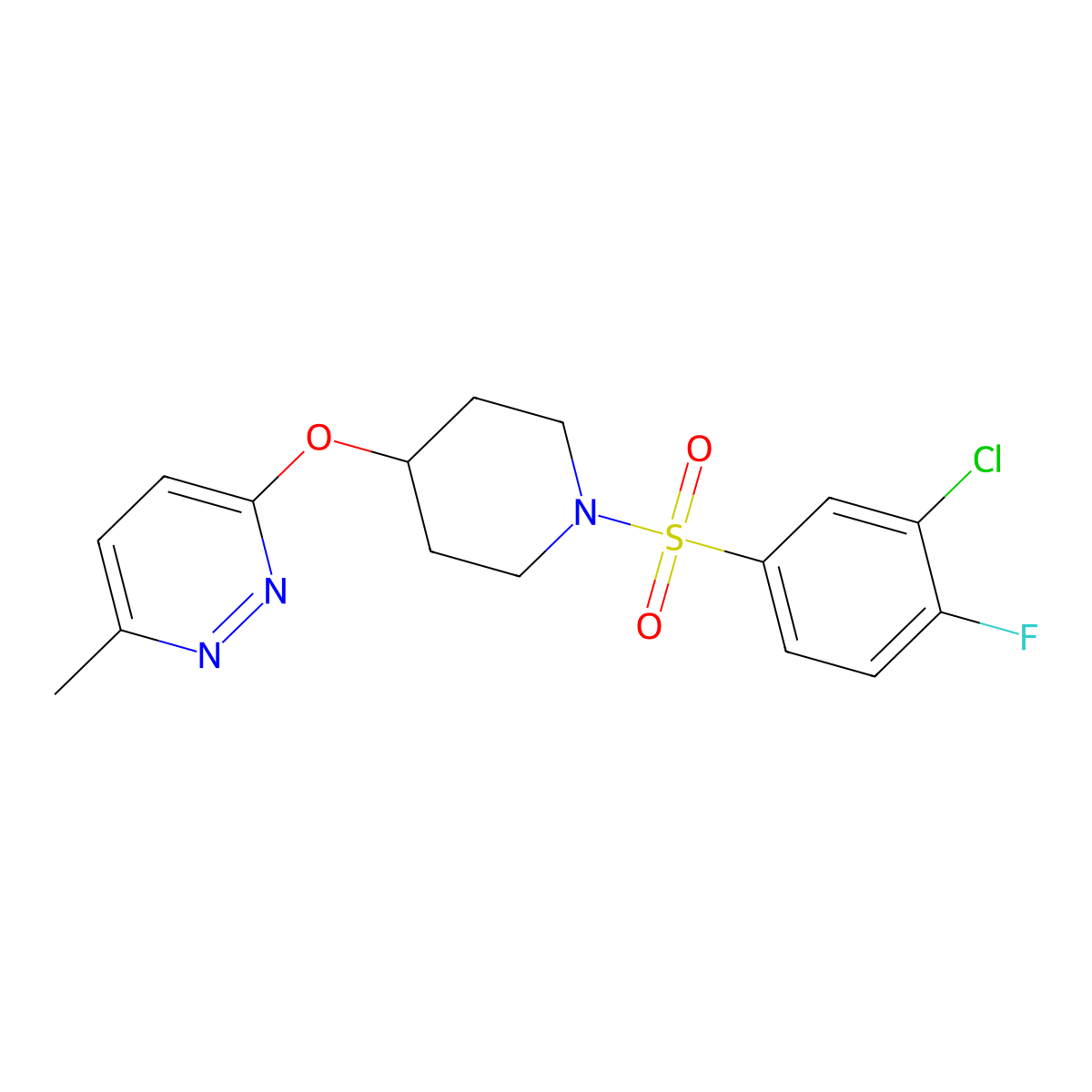 3-((1-((3-Chloro-4-fluorophenyl)sulfonyl)piperidin-4-yl)oxy)-6-methylpyridazine molecular structure, CAS 1797857-09-0