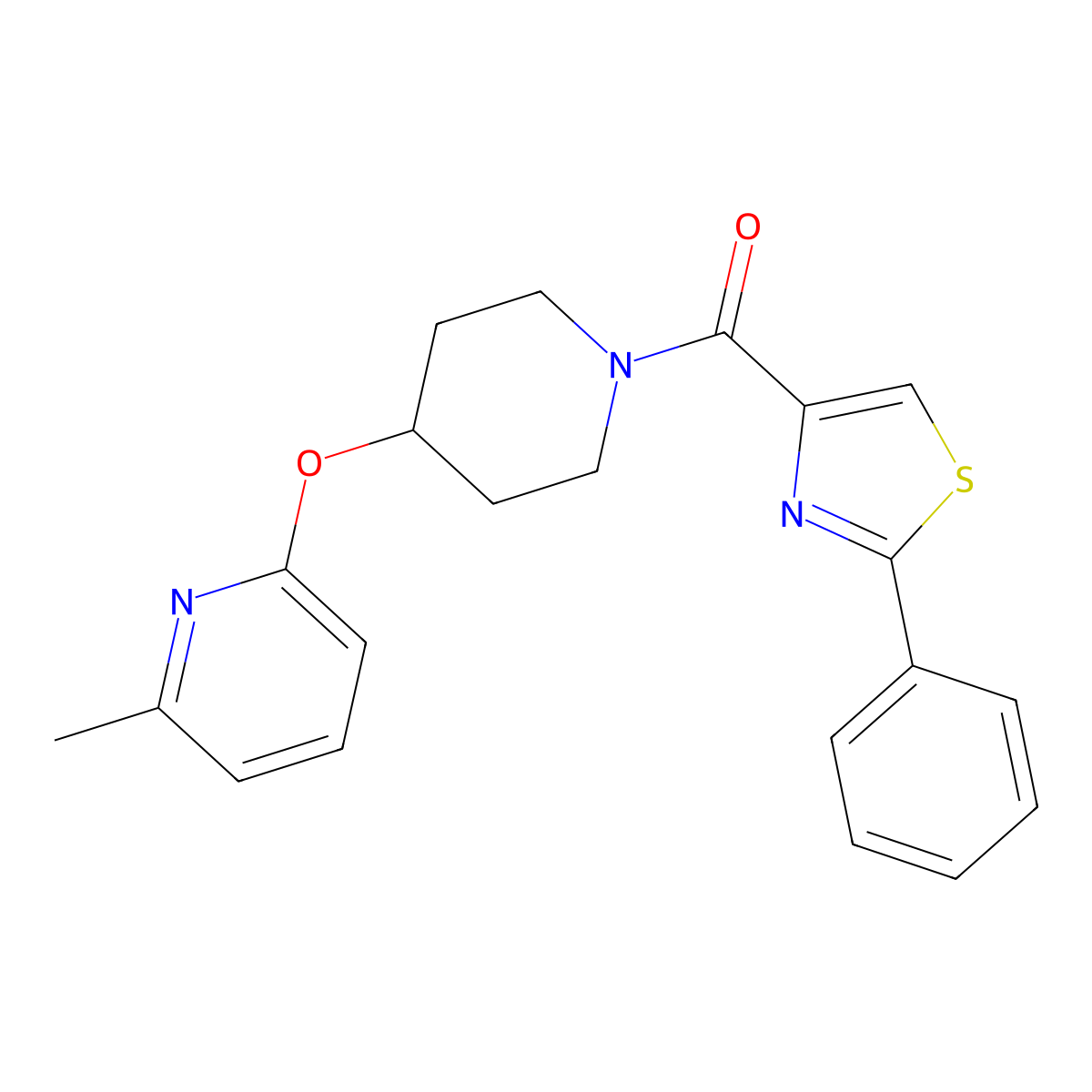 (4-((6-Methylpyridin-2-yl)oxy)piperidin-1-yl)(2-phenylthiazol-4-yl)methanone molecular structure, CAS 1797857-15-8