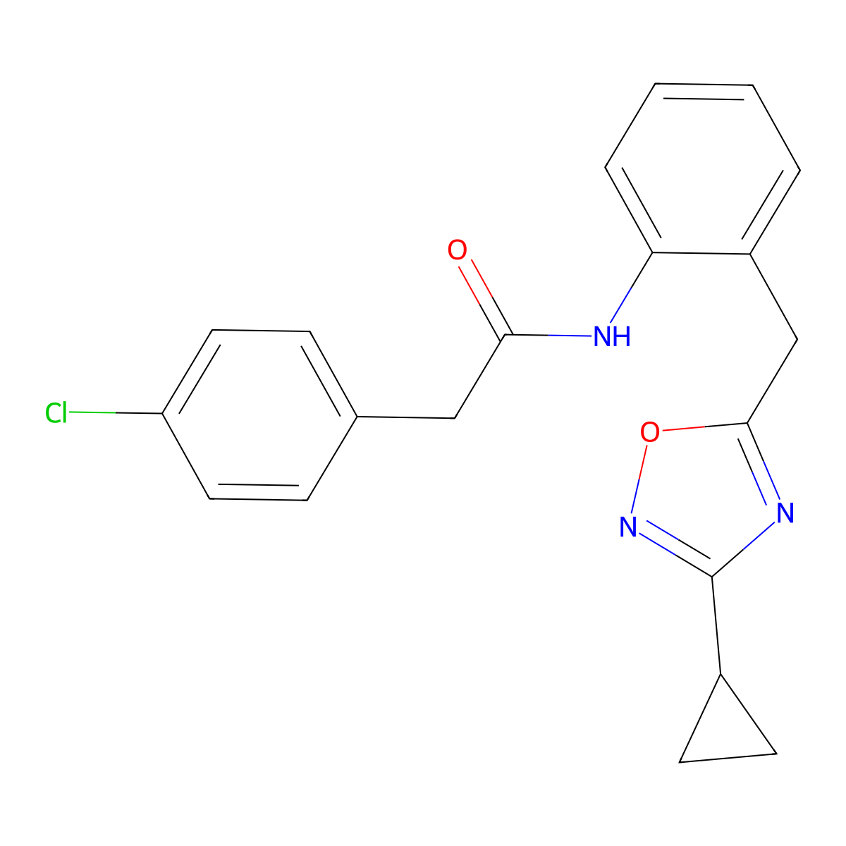 2-(4-Chlorophenyl)-N-{2-[(3-cyclopropyl-1,2,4-oxadiazol-5-YL)methyl]phenyl}acetamide molecular structure, CAS 1797858-08-2