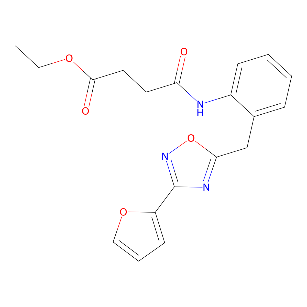Ethyl 4-((2-((3-(furan-2-yl)-1,2,4-oxadiazol-5-yl)methyl)phenyl)amino)-4-oxobutanoate molecular structure, CAS 1797858-66-2