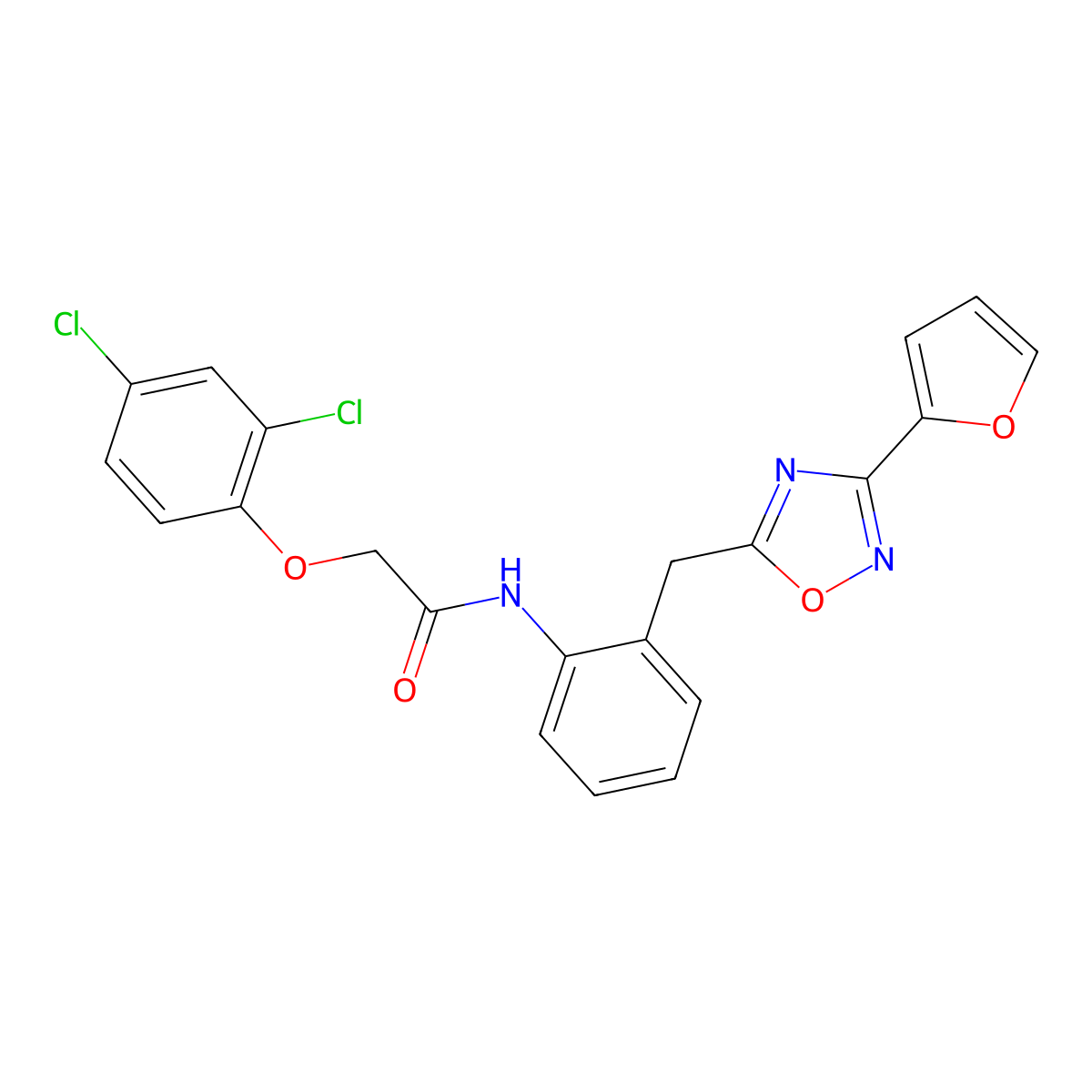 2-(2,4-Dichlorophenoxy)-N-(2-{[3-(furan-2-YL)-1,2,4-oxadiazol-5-YL]methyl}phenyl)acetamide molecular structure, CAS 1797858-78-6
