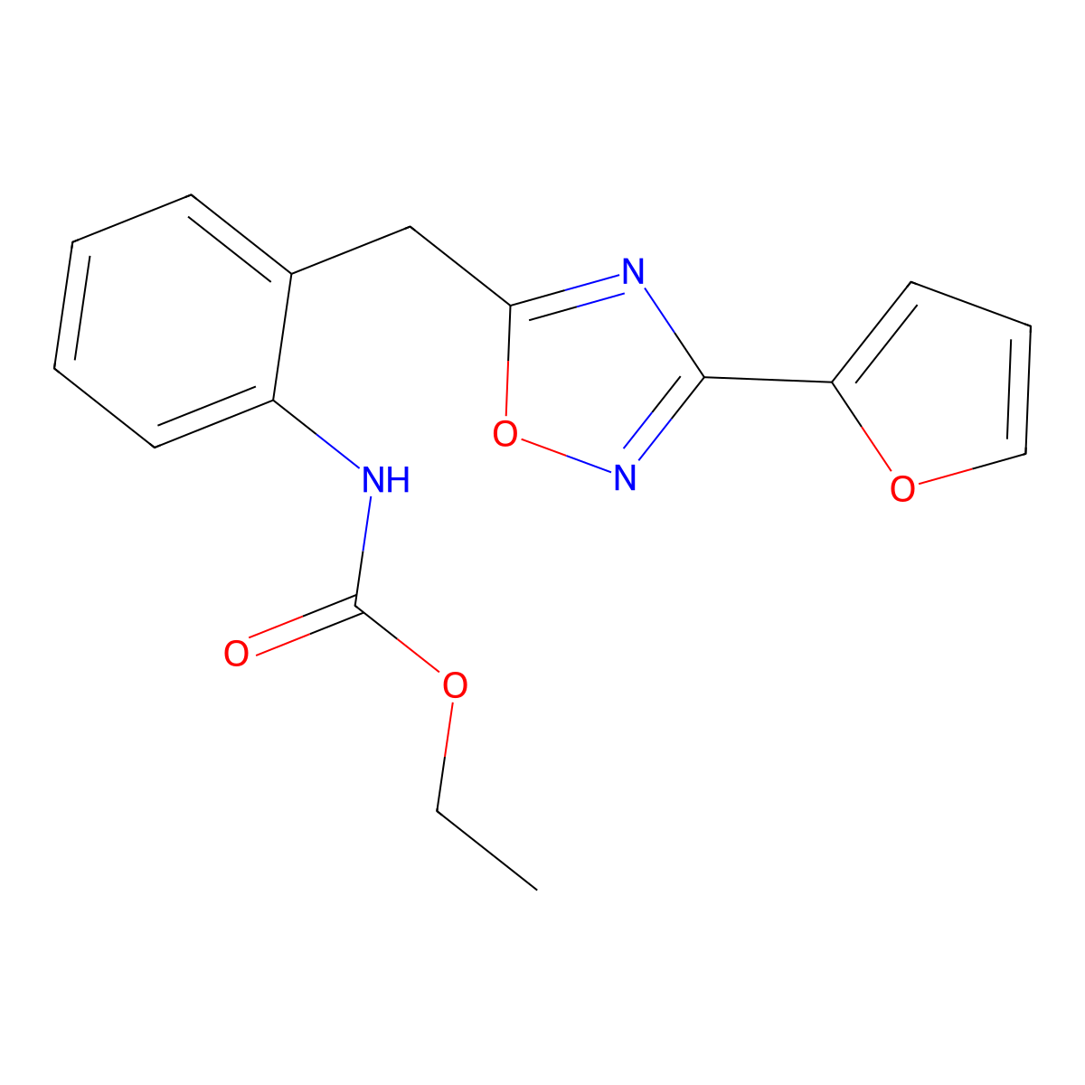 Ethyl (2-((3-(furan-2-yl)-1,2,4-oxadiazol-5-yl)methyl)phenyl)carbamate molecular structure, CAS 1797858-80-0