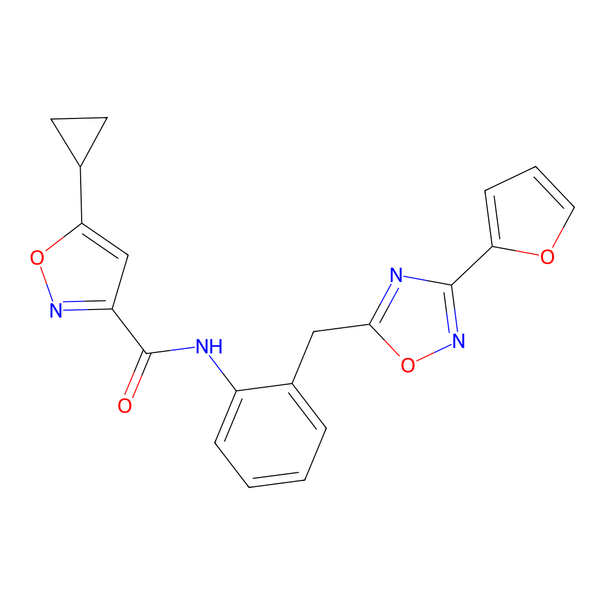 5-cyclopropyl-N-(2-((3-(furan-2-yl)-1,2,4-oxadiazol-5-yl)methyl)phenyl)isoxazole-3-carboxamide molecular structure, CAS 1797859-04-1