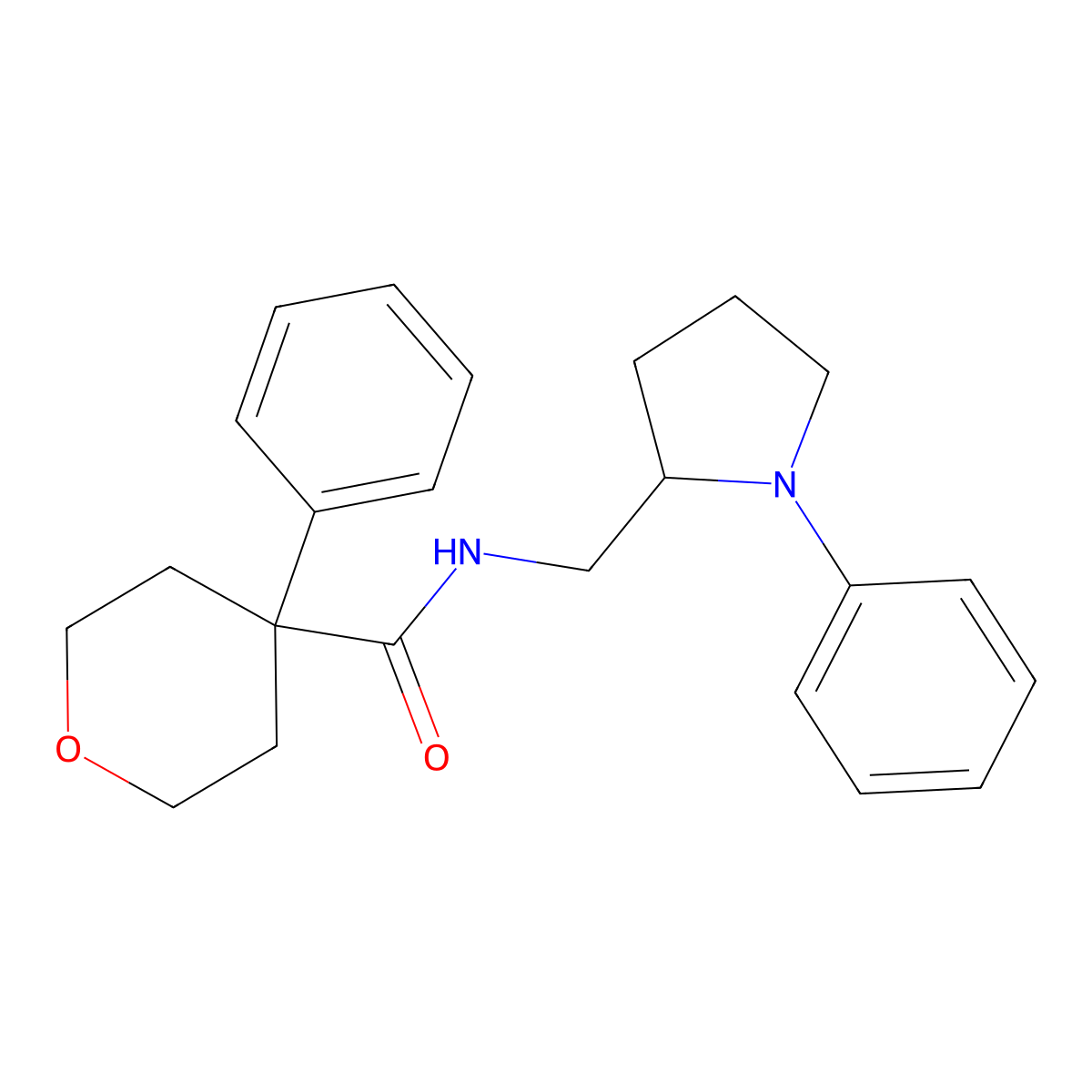4-Phenyl-N-[(1-phenylpyrrolidin-2-yl)methyl]oxane-4-carboxamide molecular structure, CAS 1797859-38-1