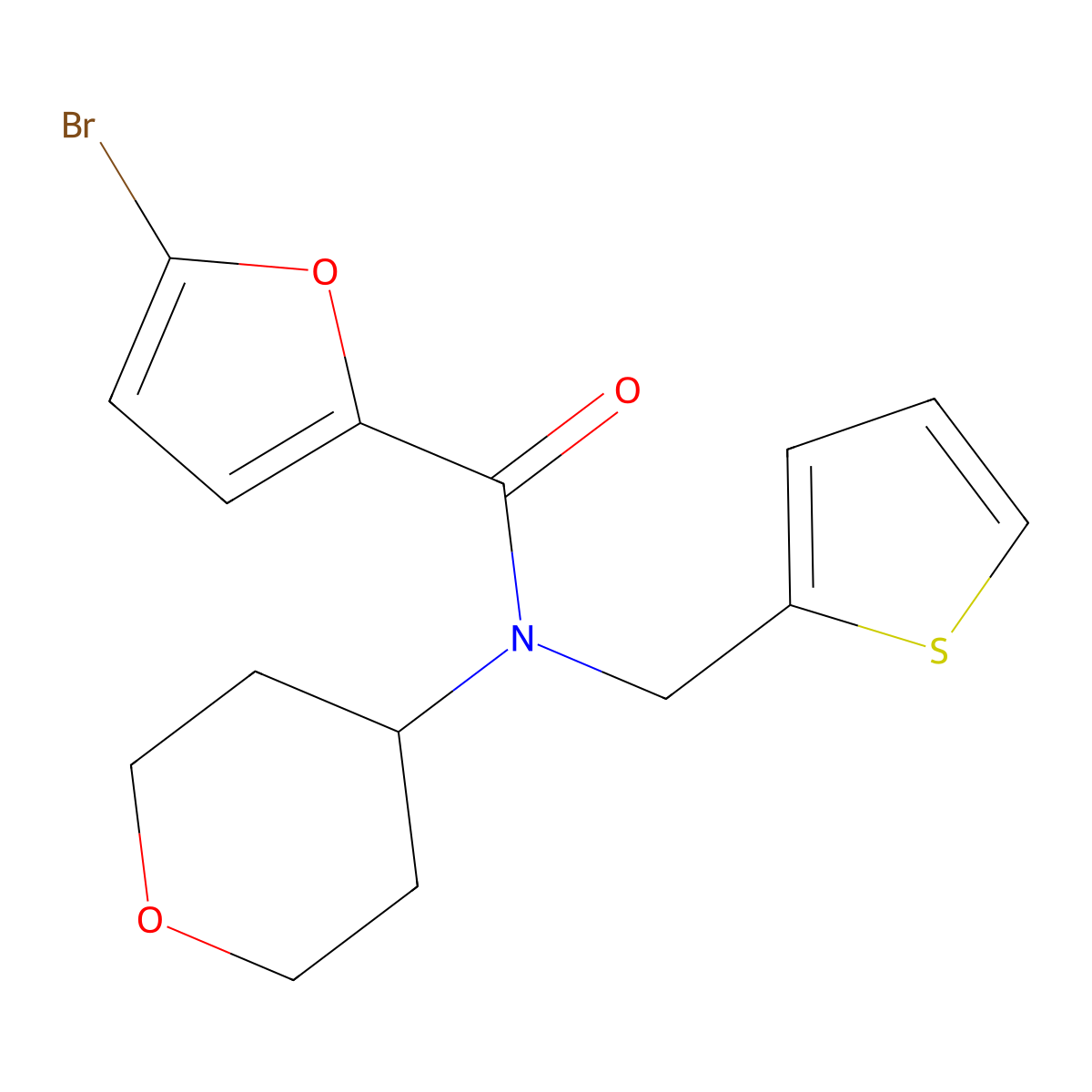 5-bromo-N-(oxan-4-yl)-N-[(thiophen-2-yl)methyl]furan-2-carboxamide molecular structure, CAS 1797859-50-7