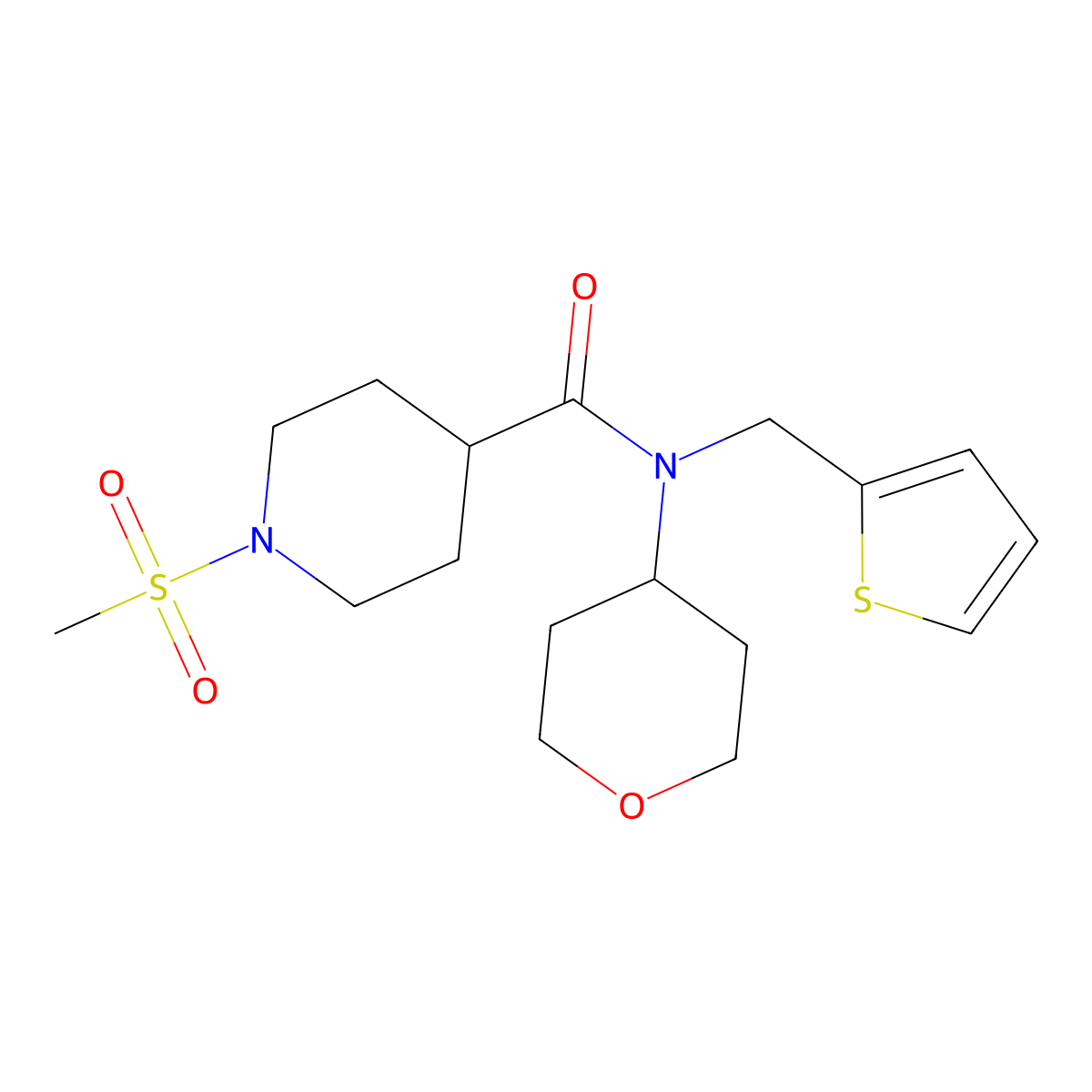 1-(methylsulfonyl)-N-(tetrahydro-2H-pyran-4-yl)-N-(thiophen-2-ylmethyl)piperidine-4-carboxamide molecular structure, CAS 1797859-57-4