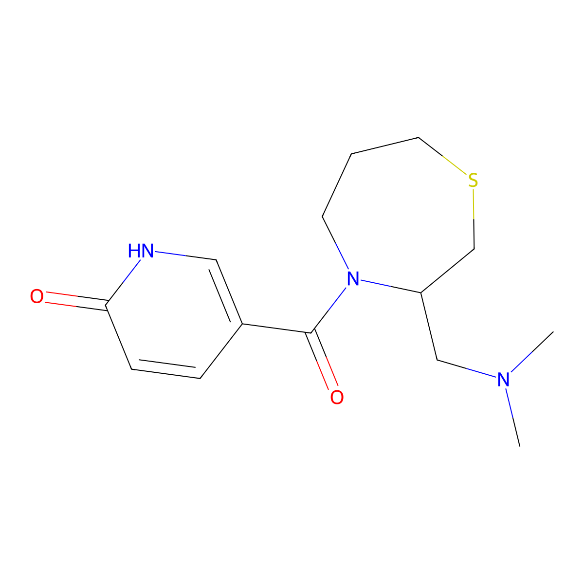 5-(3-((dimethylamino)methyl)-1,4-thiazepane-4-carbonyl)pyridin-2(1H)-one molecular structure, CAS 1797859-64-3