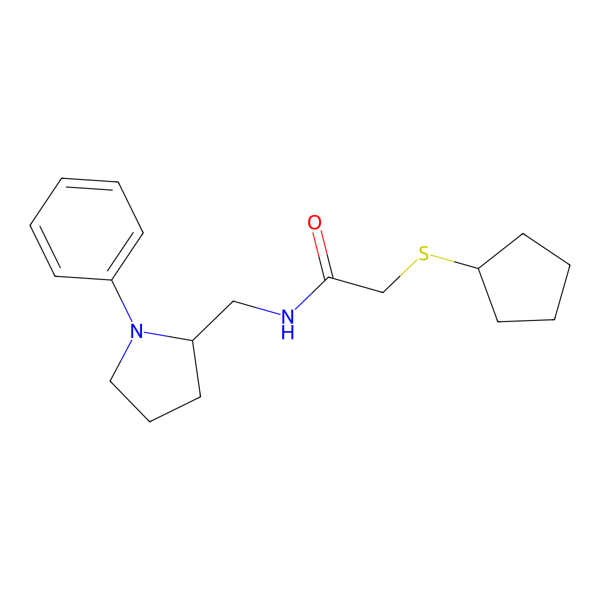 2-(cyclopentylthio)-N-((1-phenylpyrrolidin-2-yl)methyl)acetamide molecular structure, CAS 1797859-73-4
