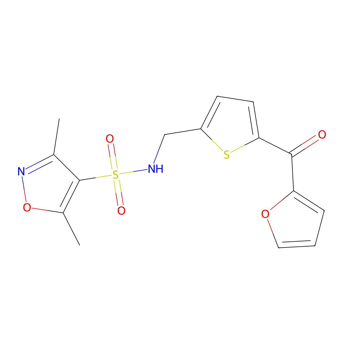 N-((5-(furan-2-carbonyl)thiophen-2-yl)methyl)-3,5-dimethylisoxazole-4-sulfonamide molecular structure, CAS 1797859-92-7