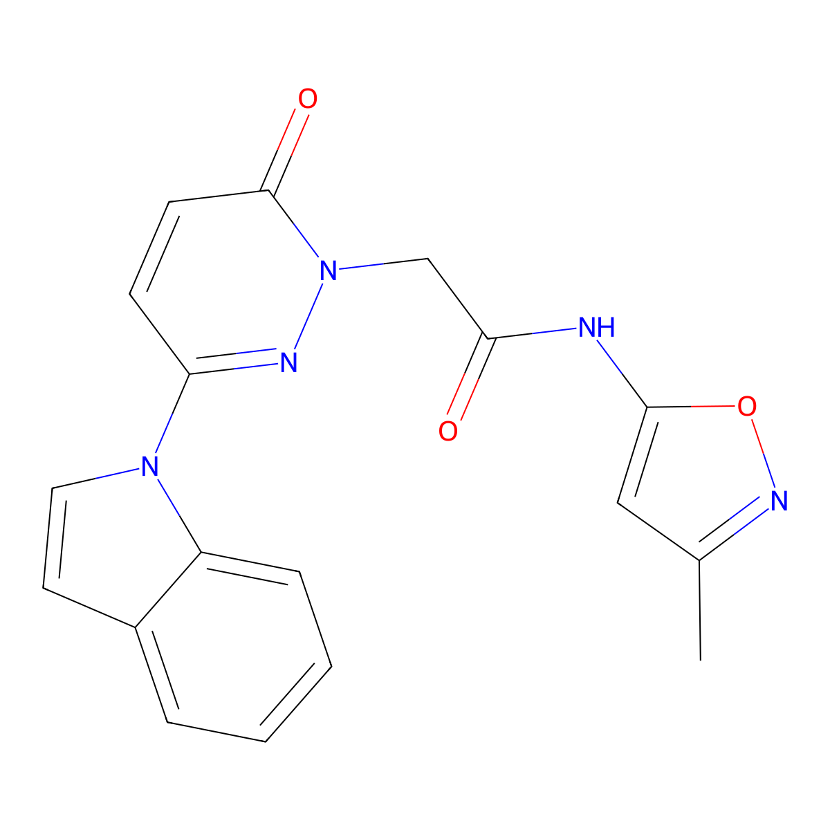 2-(3-(1H-indol-1-yl)-6-oxopyridazin-1(6H)-yl)-N-(3-methylisoxazol-5-yl)acetamide molecular structure, CAS 1797859-97-2
