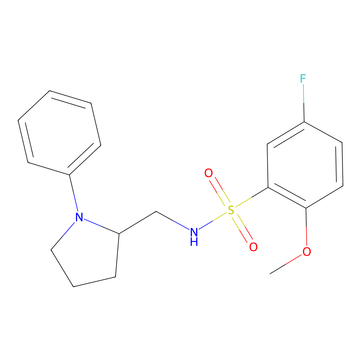5-fluoro-2-methoxy-N-((1-phenylpyrrolidin-2-yl)methyl)benzenesulfonamide molecular structure, CAS 1797860-07-1