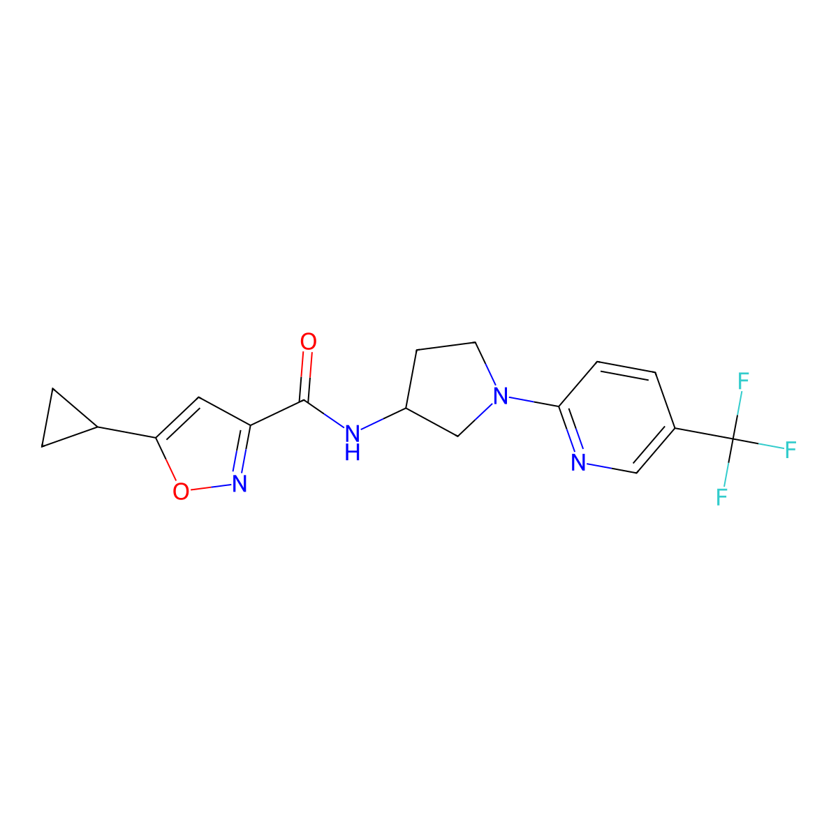 5-cyclopropyl-N-(1-(5-(trifluoromethyl)pyridin-2-yl)pyrrolidin-3-yl)isoxazole-3-carboxamide molecular structure, CAS 1797860-27-5