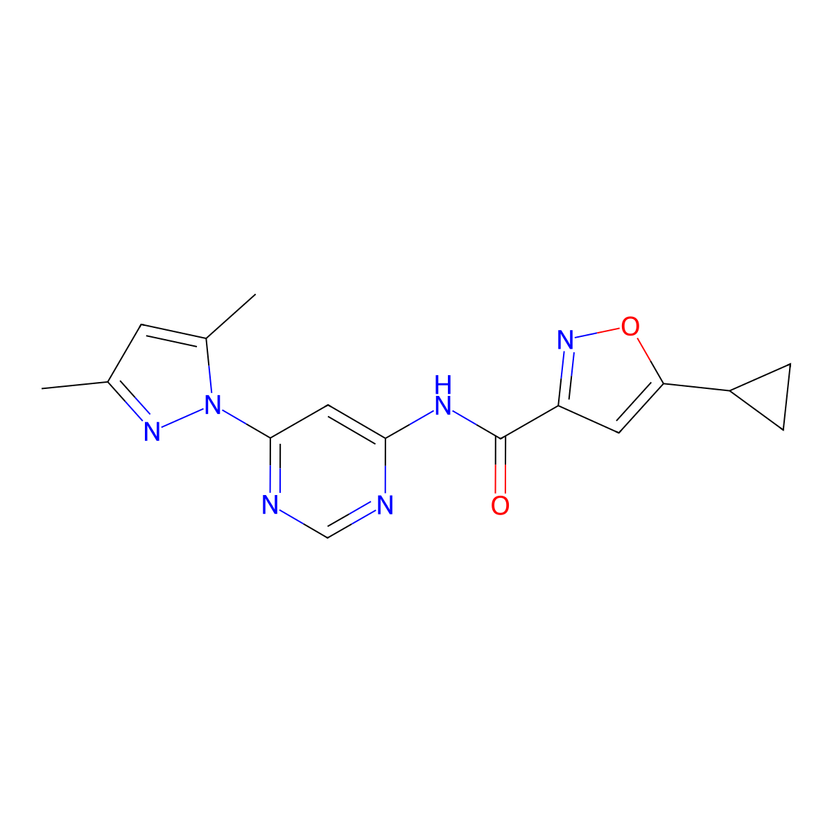 5-cyclopropyl-N-(6-(3,5-dimethyl-1H-pyrazol-1-yl)pyrimidin-4-yl)isoxazole-3-carboxamide molecular structure, CAS 1797860-30-0