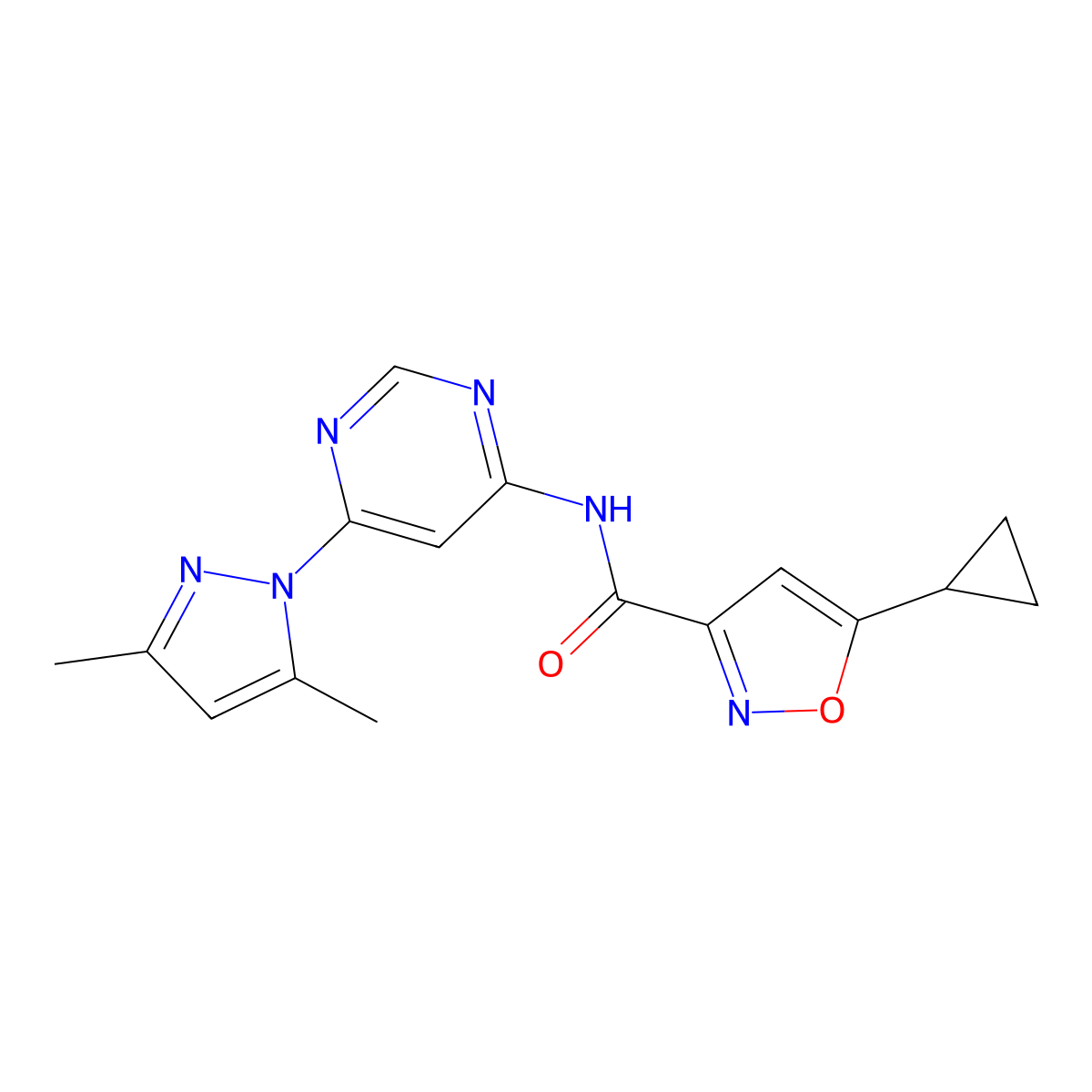 5-cyclopropyl-N-(6-(3,5-dimethyl-1H-pyrazol-1-yl)pyrimidin-4-yl)isoxazole-3-carboxamide molecular structure, CAS 1797860-30-0
